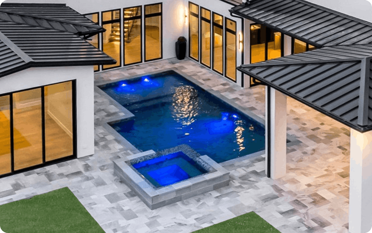 Modern geometric pool design with clean lines and integrated spa in Southlake TX